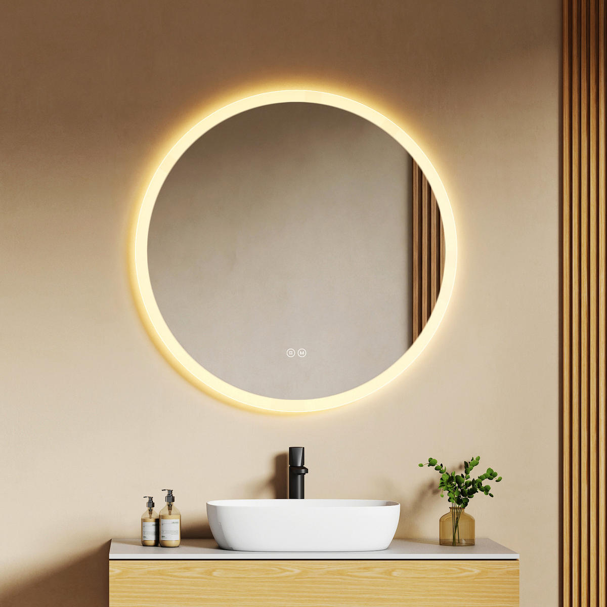BADSPIEGEL Rund mit LED-Beleuchtung Ø 80 cm, 3 Lichtfarben, beschlagfrei - Transparent, Glas (80/80/3.5cm) - EMKE