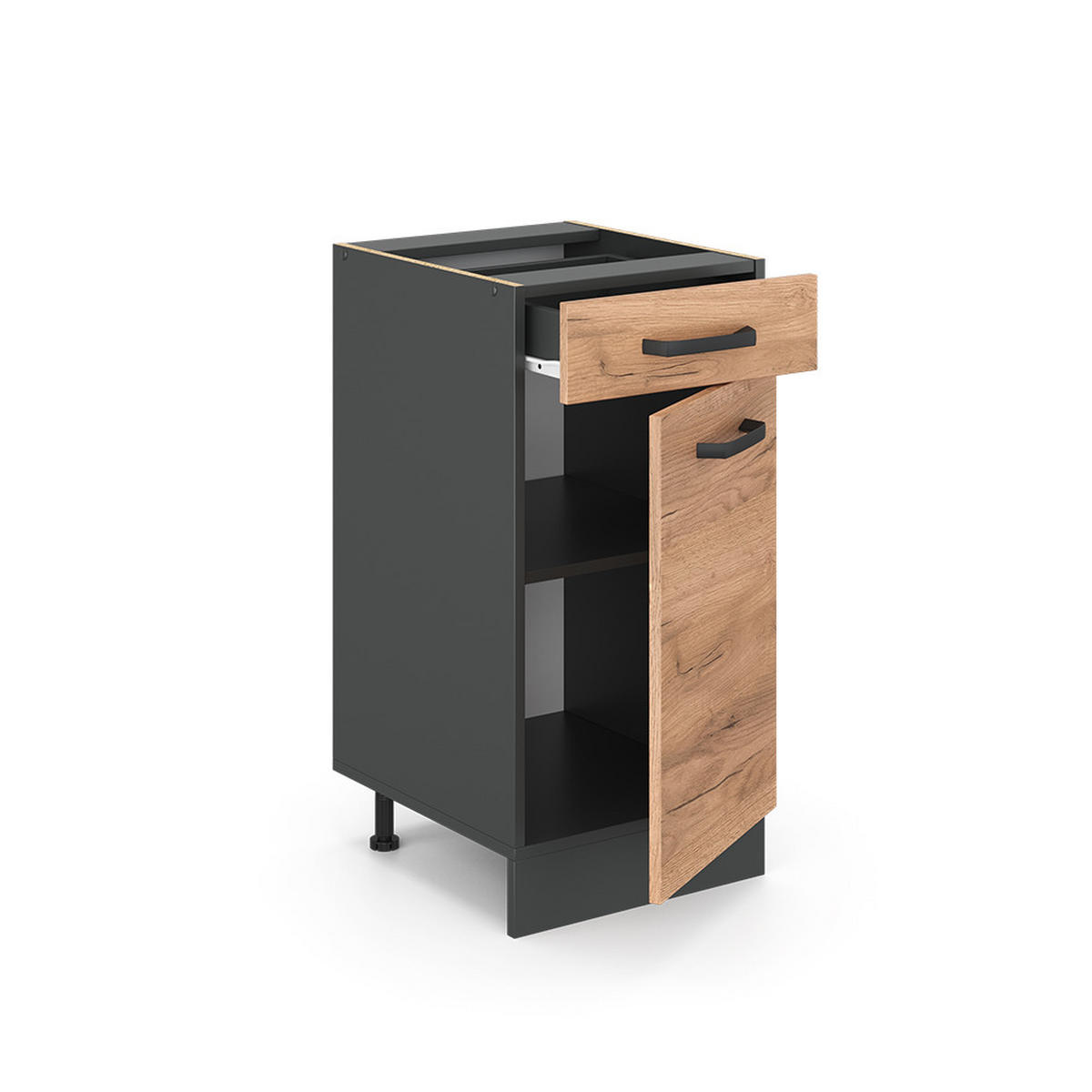 KÜCHENUNTERSCHRANK R-Line Goldkraft Eiche 40 cm ohne AP - Anthrazit/Eiche Wotan, Holzwerkstoff (40/81.6/46cm) - Vicco