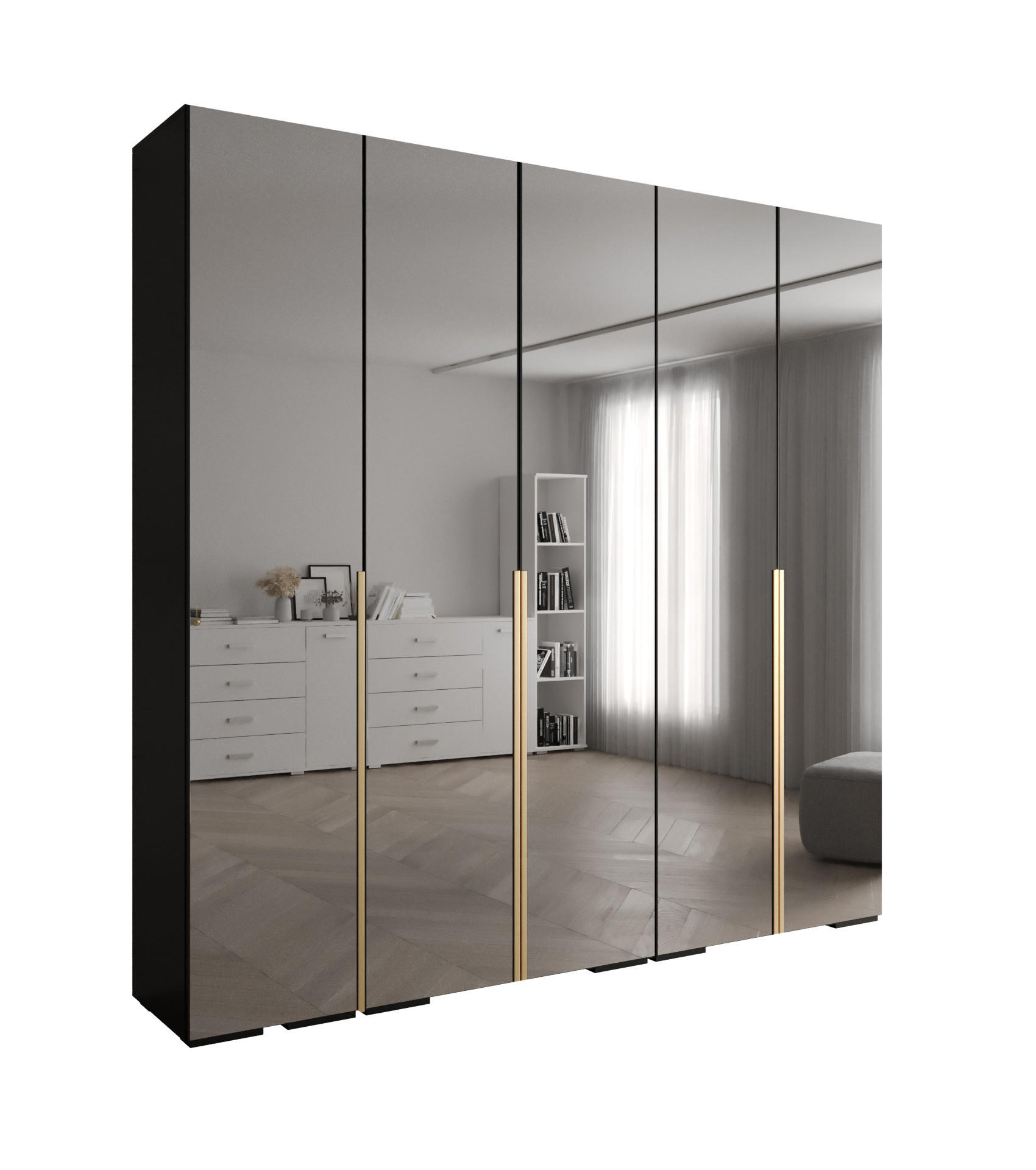 DREHTÜRENSCHRANK 236.7/250/47 5-türig - Goldfarben/Schwarz, Holz/Metall (250/236.7/47cm) - Abiks Möbel