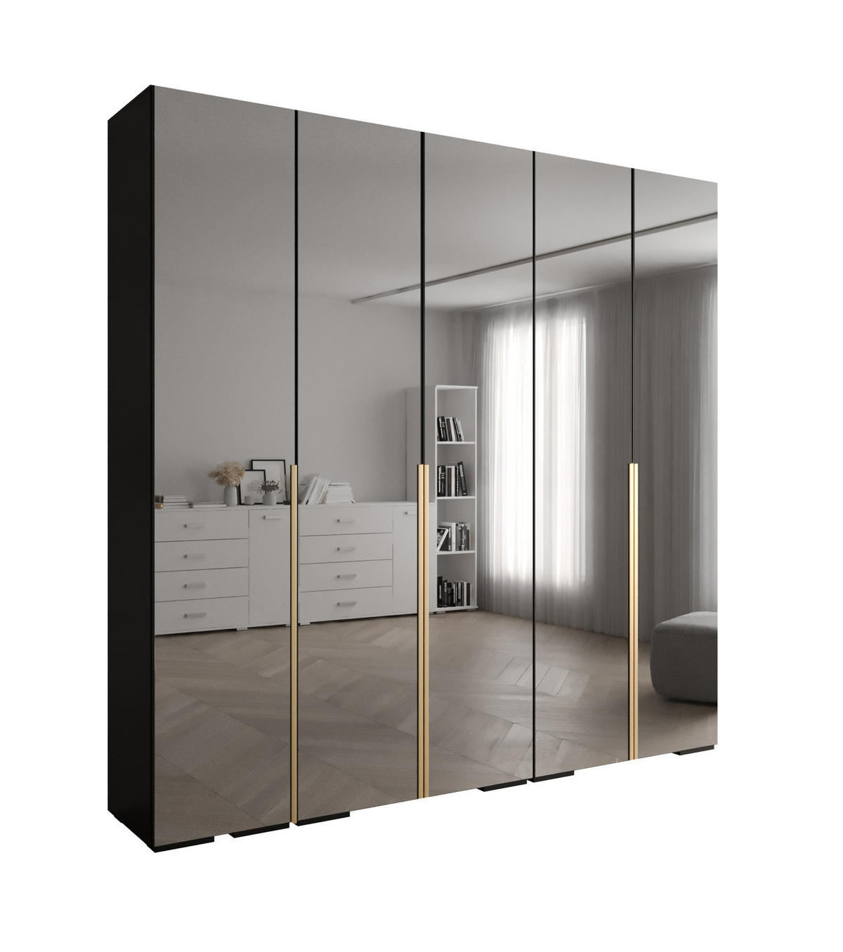 DREHTÜRENSCHRANK 236.7/250/47 5-türig - Goldfarben/Schwarz, Holz/Metall (250/236.7/47cm) - Abiks Möbel