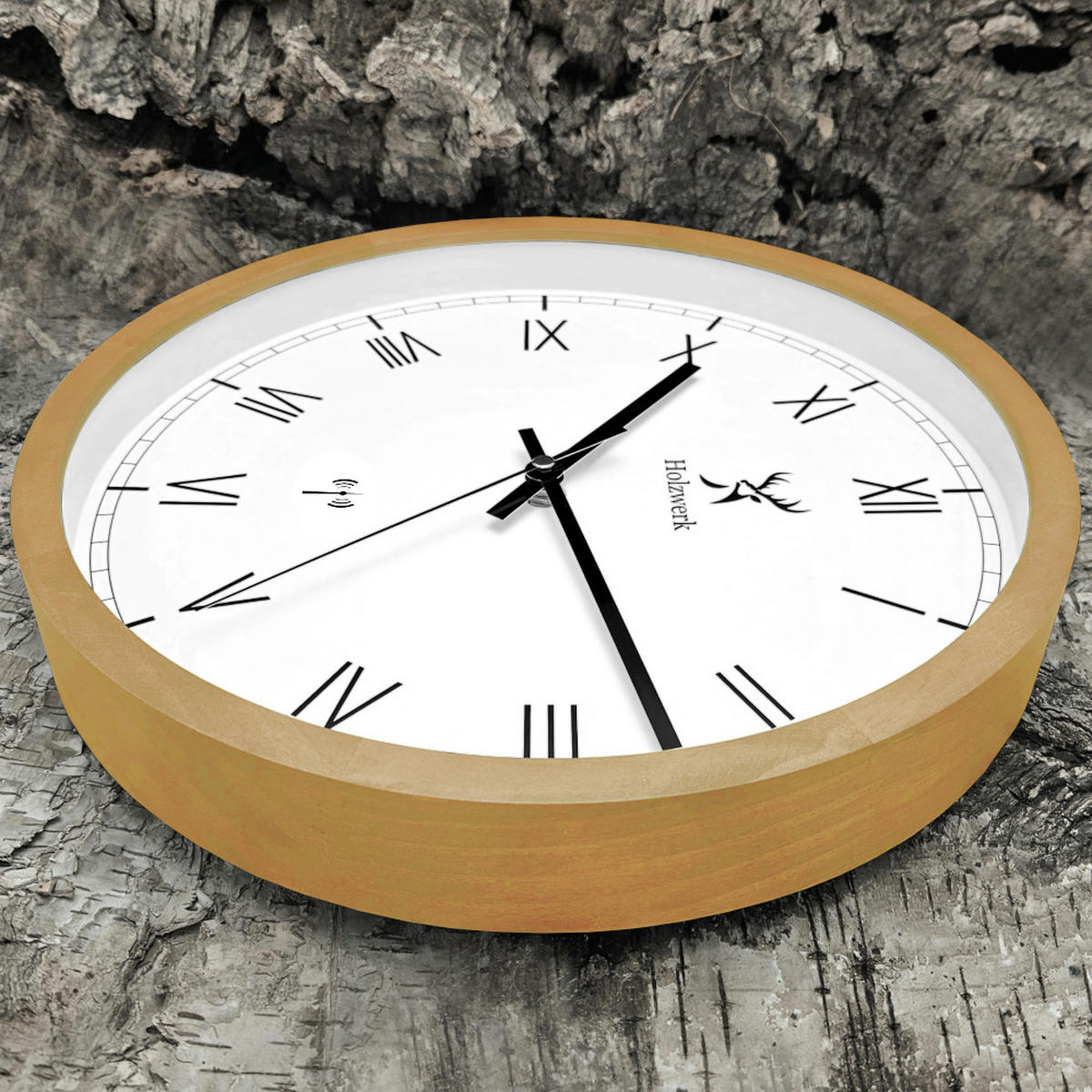 WANDUHR Holz Designer FREIBURG (FUNK) Loft Wand Uhr, beige, weiß - Beige/Schwarz, Glas/Holz (30/30/4.2cm) - Holzwerk