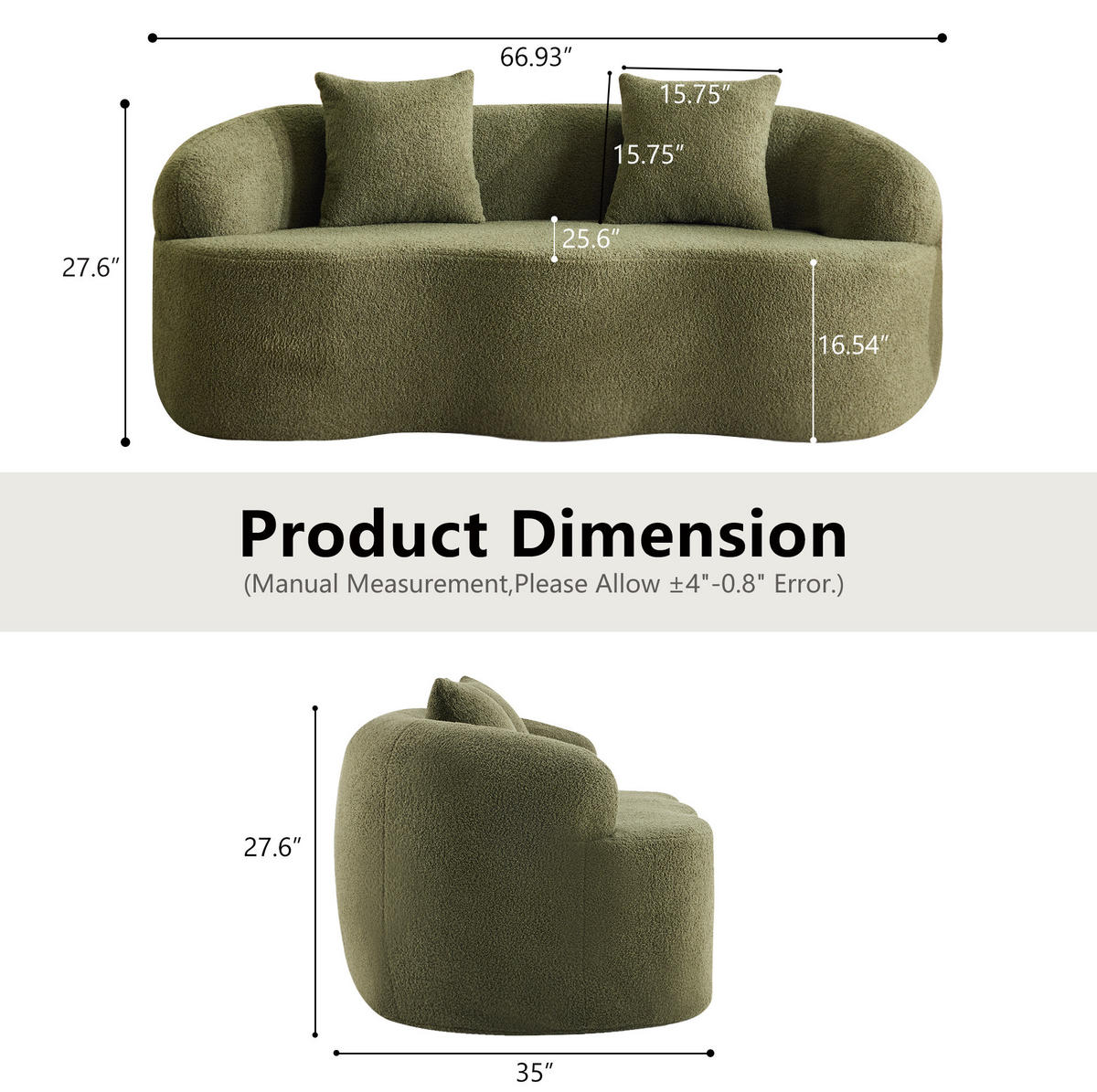 SOFA Zweisitzer geschwungen Green mit Kissen - Grün, Kunststoff (170/70/89cm) - Meubliv