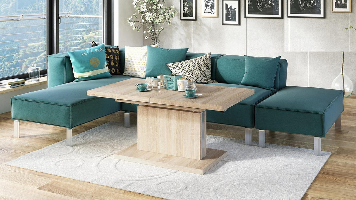 COUCHTISCH rechteckig Sonoma Eiche ausziehbar höhenverstellbar - Sonoma Eiche, Holzwerkstoff (80/120/56cm) - designimpex