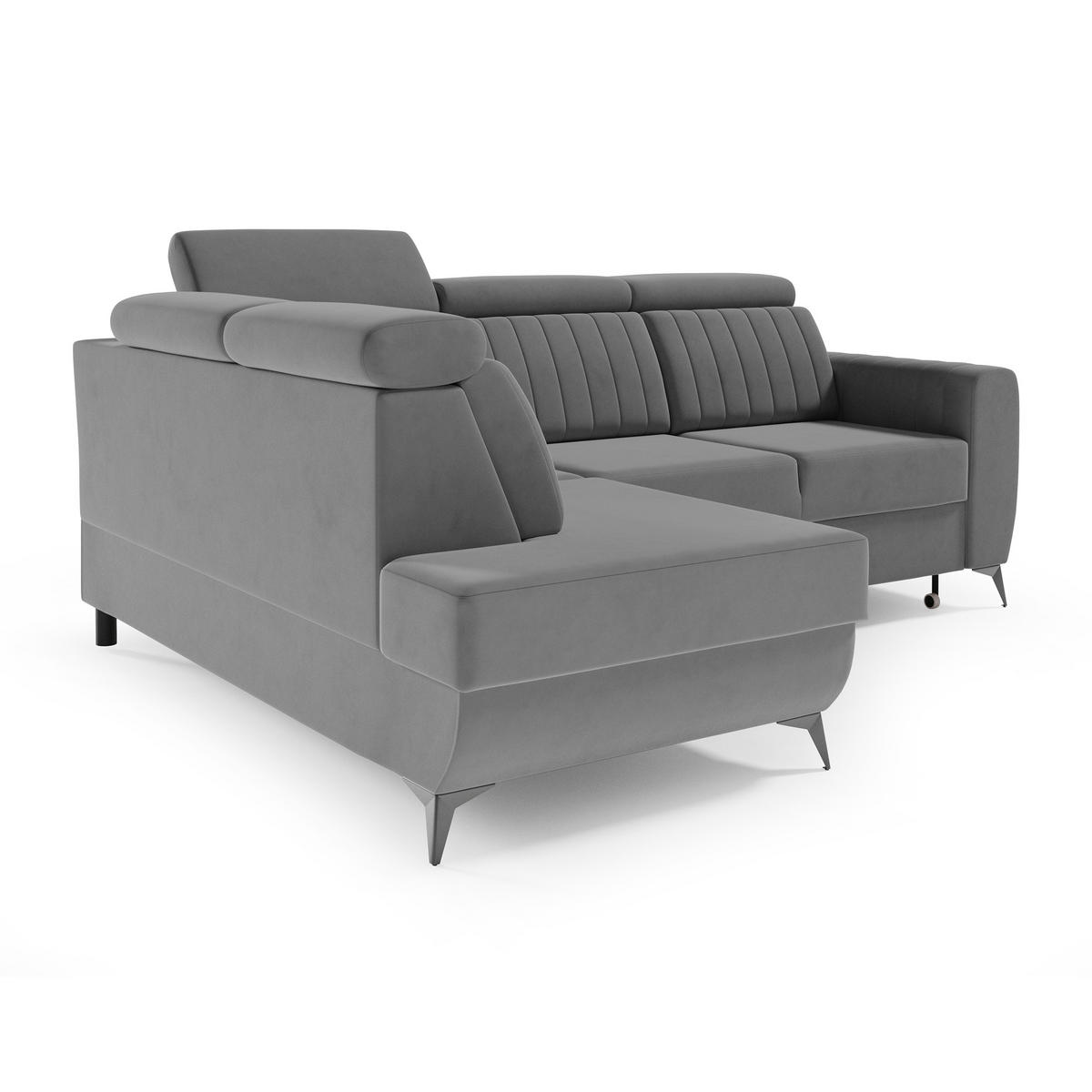 ECKSCHLAFSOFA Connor II verstellbare Kopfstützen, Grau, links - Schwarz/Grau, Textil (268/204cm) - Beautysofa