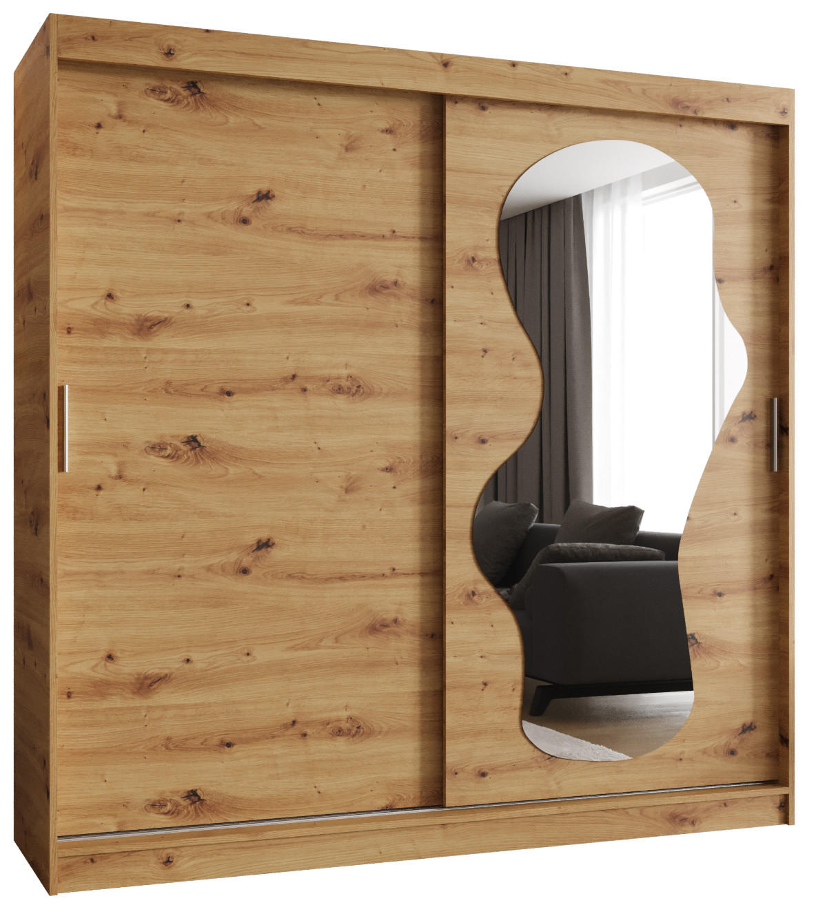 SCHWEBETÜRENSCHRANK 200/200/62 2-türig - Silberfarben/Eiche Artisan, Holz (200/200/62cm) - MÖBEL KRYSPOL