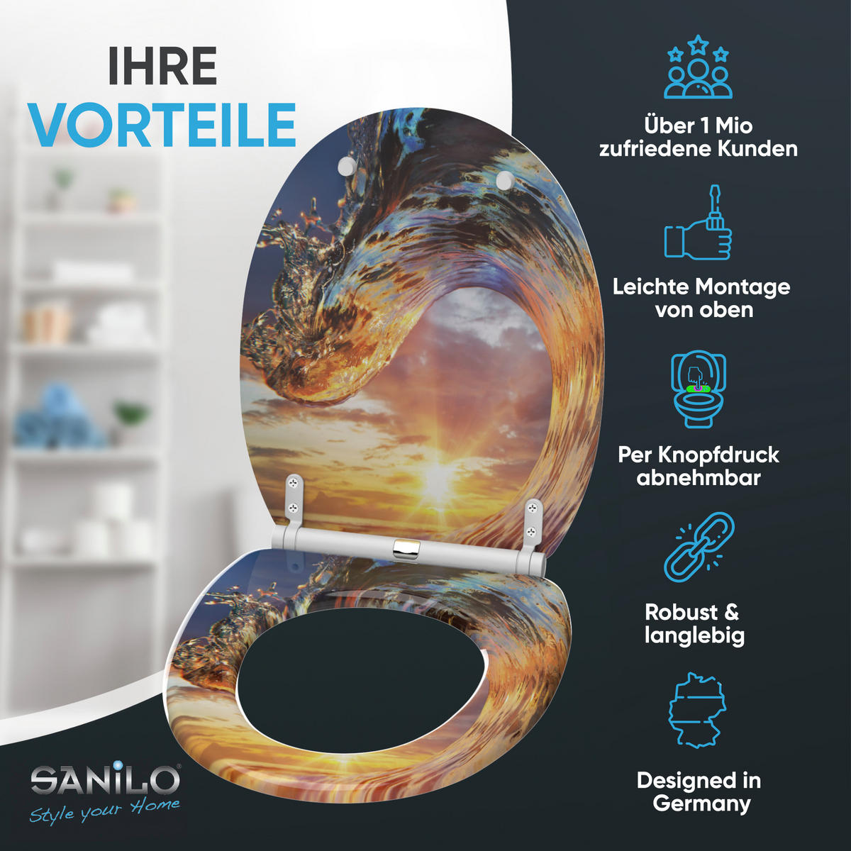 WC-SITZ mit Absenkautomatik & Top Fix Wave - Orange, Holzwerkstoff (37.7/5.5/48cm) - Sanilo