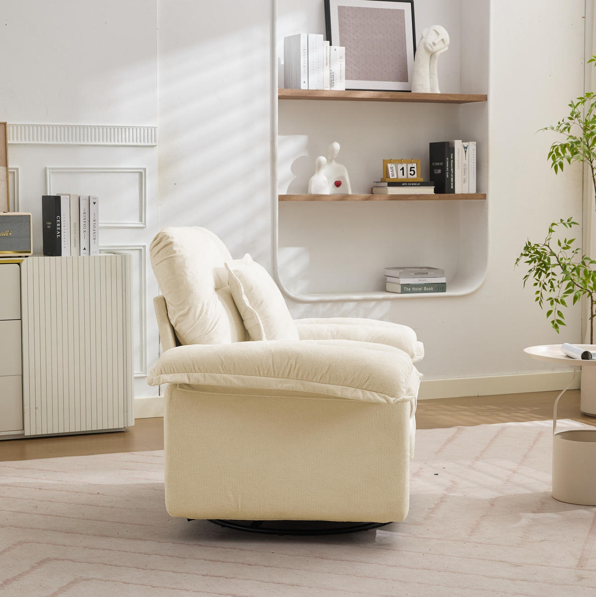 DREHSESSEL aus Chenille mit 360°-Drehfunktion – bis 136 kg belastbar - Beige, Textil (84/96/116cm) - BEAOK