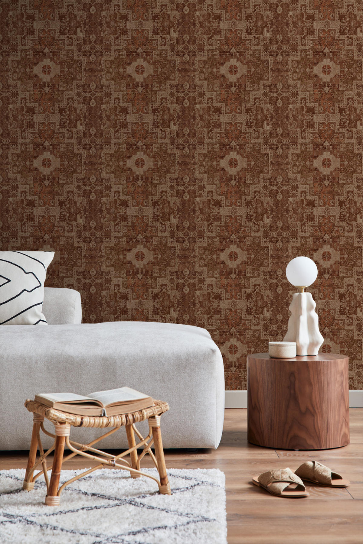 TAPETE orientalisches Kelim-Patchwork 50 x 900 cm - Braun, Papier (50/900cm) - ESTAhome