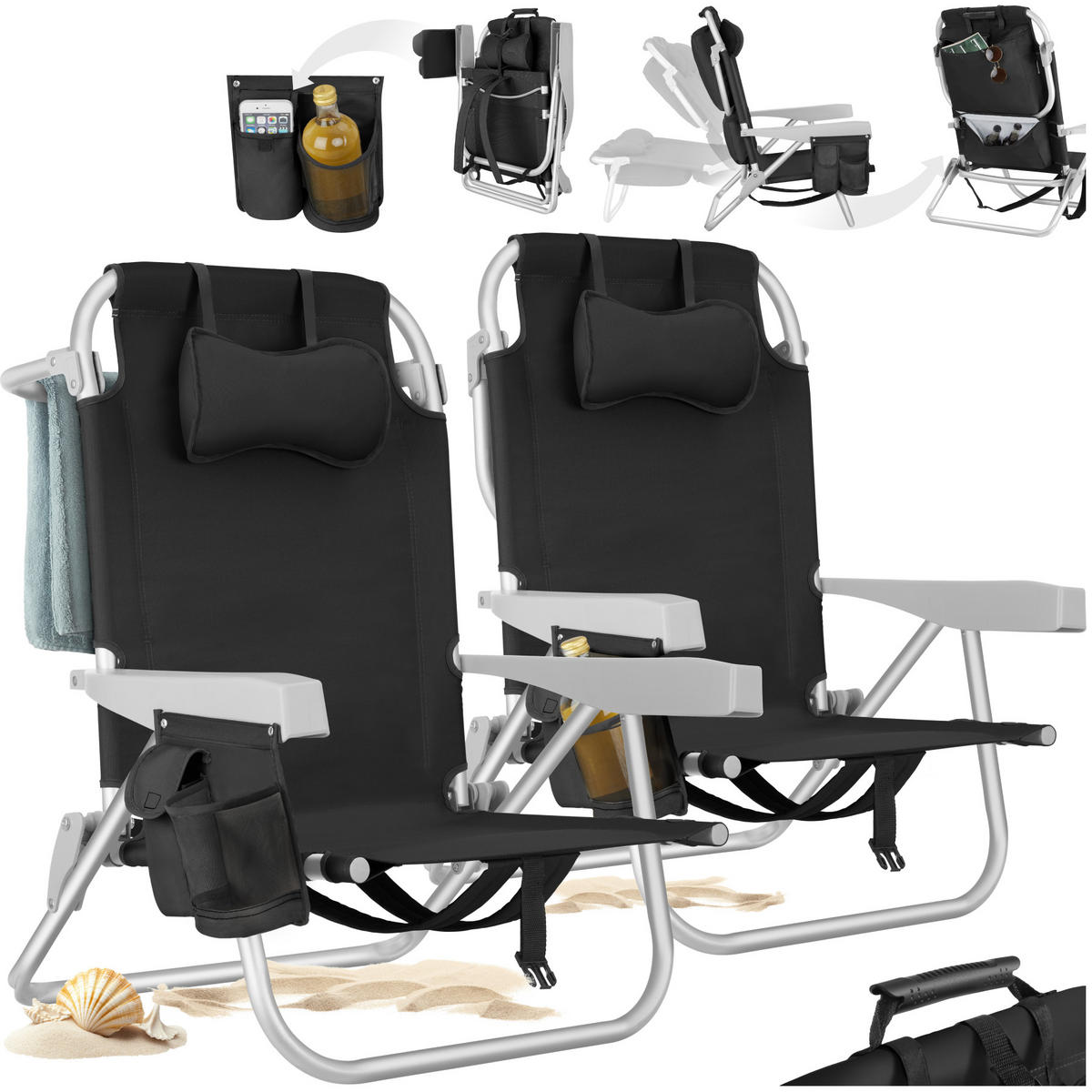 STRANDSTUHL Coral, rückseitige Kühltasche und Aufbewahrungstasche, schwarz - Schwarz, Kunststoff (63/78/101cm) - tectake