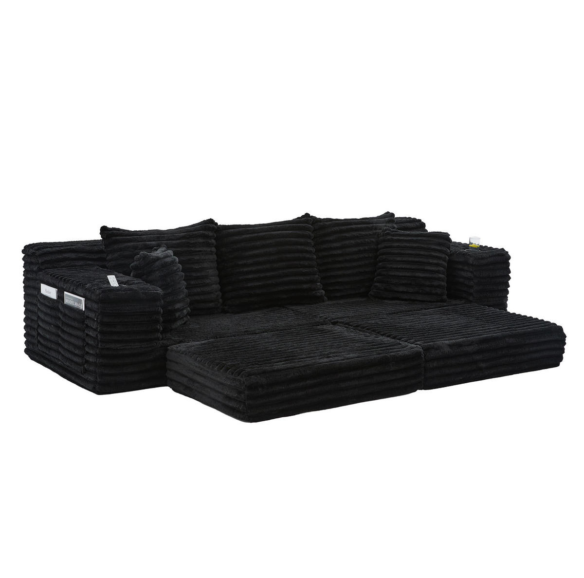 SOFA mit Schlaffunktion 273 x 98 x 87 cm Cord Black - Schwarz, Kunststoff (38.58/34.25/107.48cm) - Meubliv
