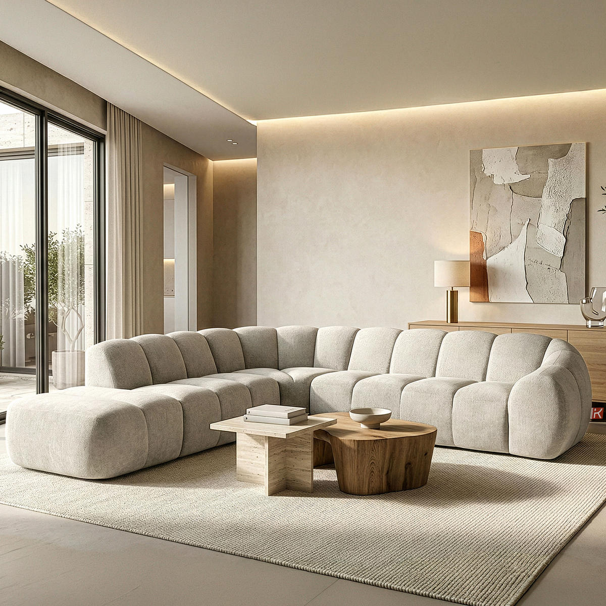 ECKSOFA LINKS FLAVA, Ecru - Ecru, Holz/Holzwerkstoff (310/314cm) - KONSIMO®