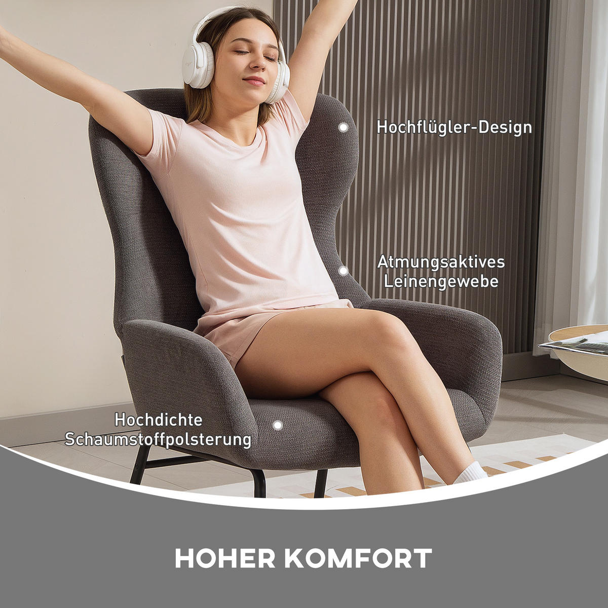 OHRENSESSEL Wohnzimmer Sessel Loungesessel Relaxsessel mit hoher Rückenlehne - Dunkelgrau, Textil (70/103.5/74.5cm) - HOMCOM