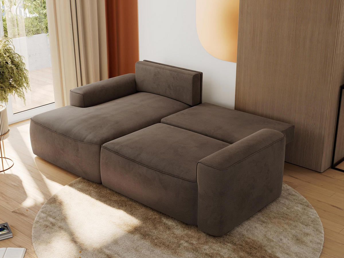 ECKSOFA BELLUNO L Braun Velvet - Links - Schwarz/Braun, Textil (144/233cm) - MKS