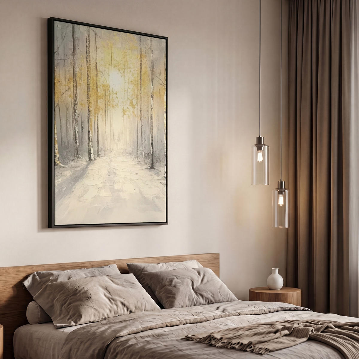 LEINWAND Bilder mit Rahmen - Winter - Abstrakt - Schnee - Natur - Sonne - 60x90 - Grau, Textil (60/90cm) - MuchoWow