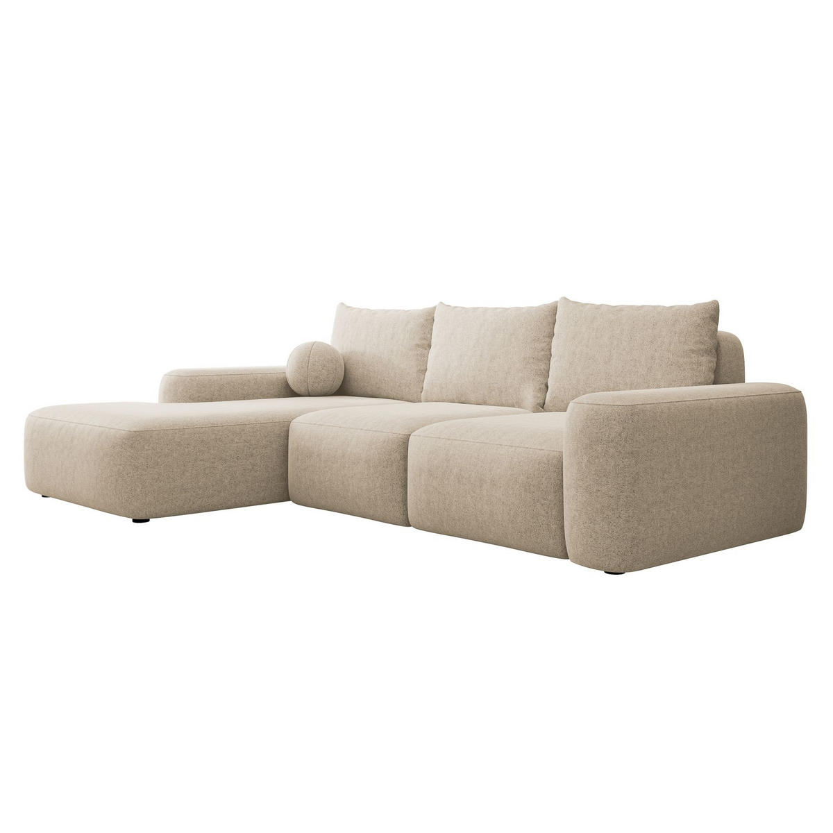 ECKSOFA Carnos mit Ballkissen, Beige Chenille, linksseitig - Beige/Schwarz, Kunststoff/Textil (264/162cm) - Selsey