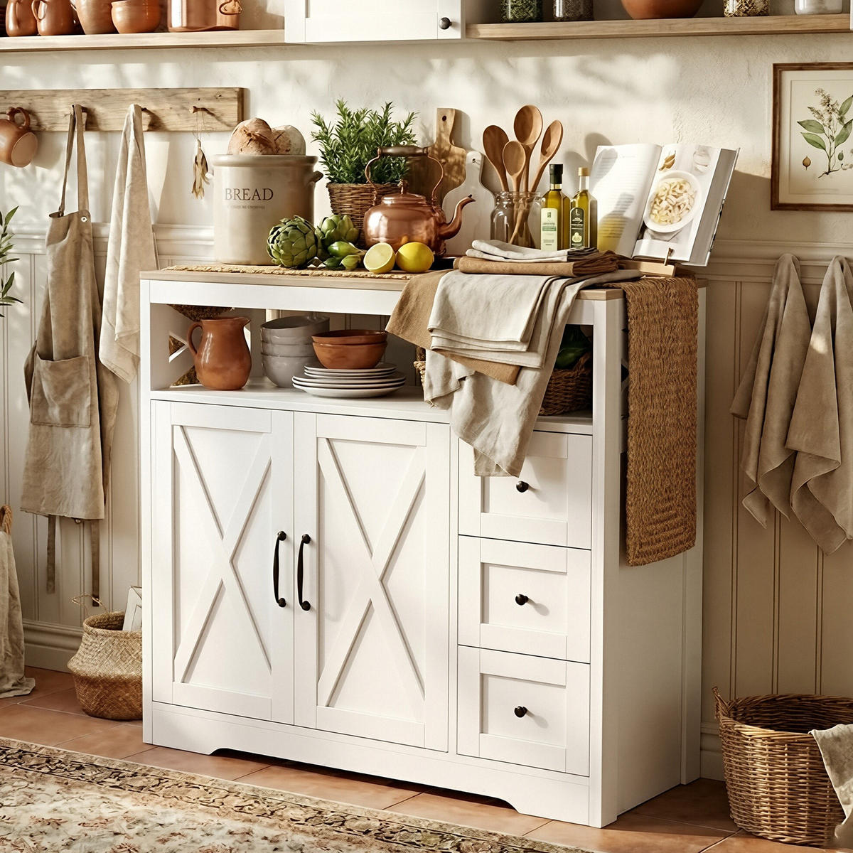 SIDEBOARD Modern mit 2 Türen & 3 Schubladen 100/40/105 cm Weiß/Eiche - Weiß, Holzwerkstoff (100/105/40cm) - Creahappy