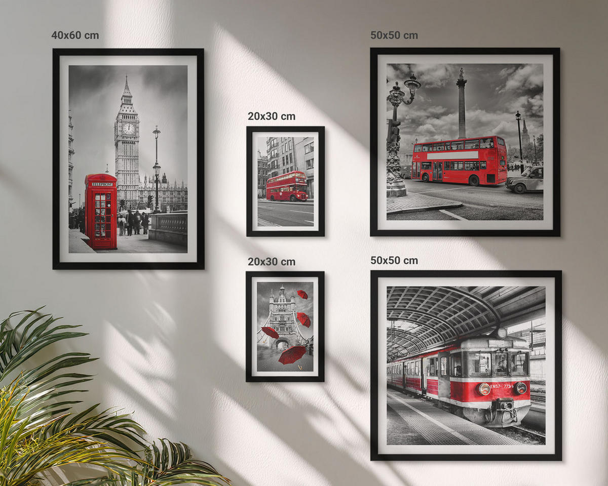 WANDBILDER 5er-Set - 50x50 cm & 20x30 cm & 40x60 cm Schwarzer Rahmen - Tropischer Wald Papageienwasserfall - Schwarz, Kunststoff (40/60cm) - ArtPrintCave