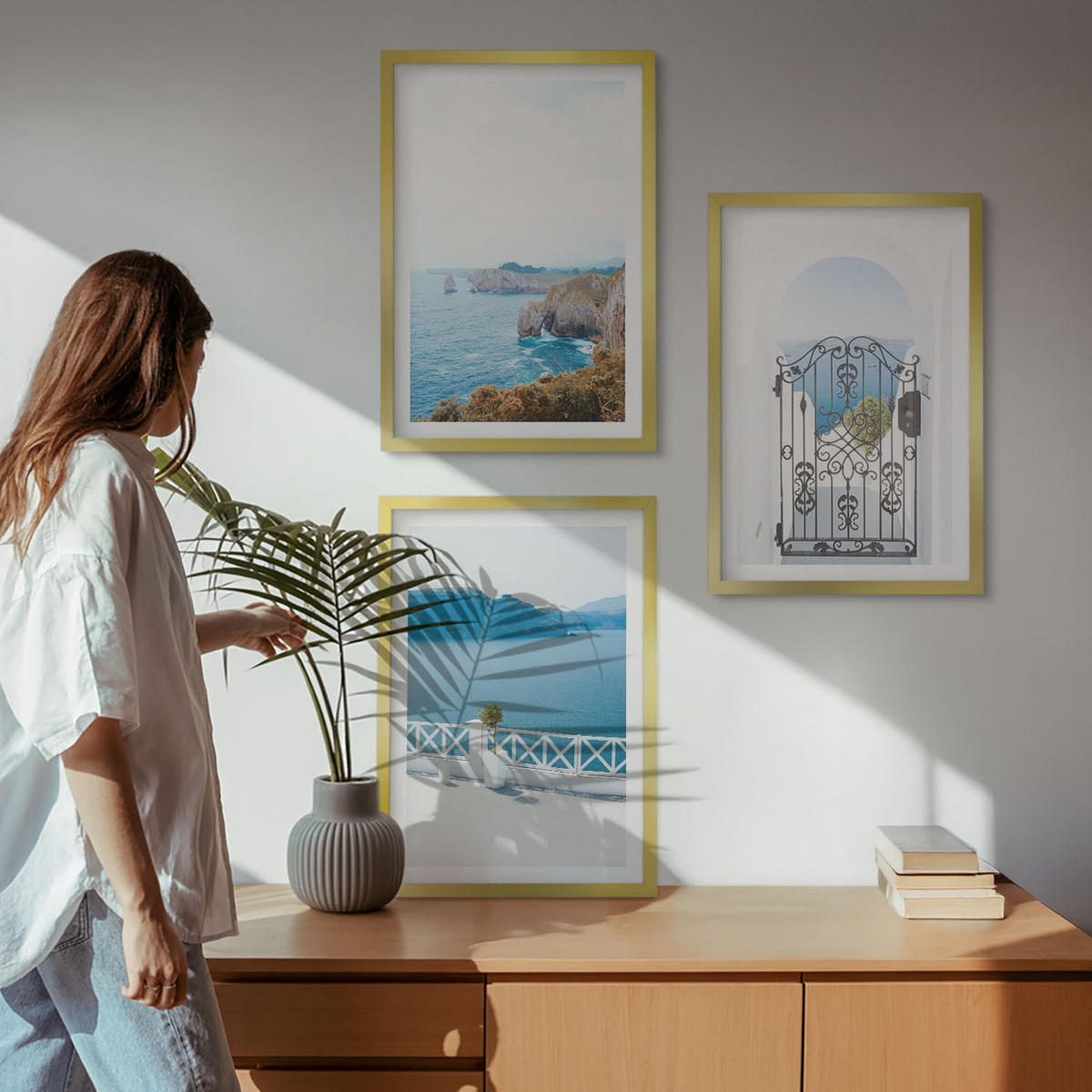 WANDBILDER 3er Set - 40x60 cm Goldrahmen - Meeresarchitektur Griechenlands - Goldfarben, Kunststoff (40/60cm) - ArtPrintCave
