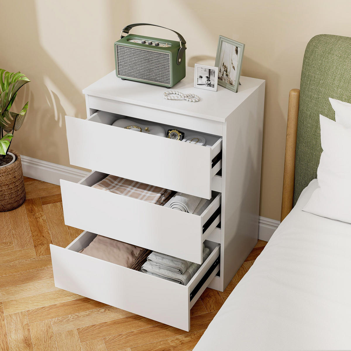 KOMMODE mit 3 Schubladen für Wohnzimmer Spanplatte Weiß - Weiß, Holzwerkstoff (40/79/60cm) - HOMCOM