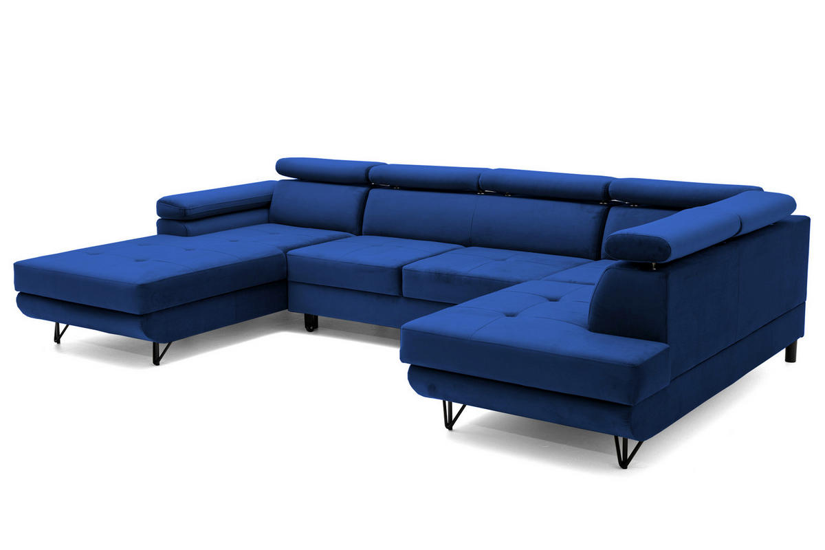 ECKSOFA U-Form JUNIOR U Rechts mit Schlaffunktion 128x254 Velours Blau - Blau/Schwarz, Holz/Textil (184/90/323cm) - Muffo