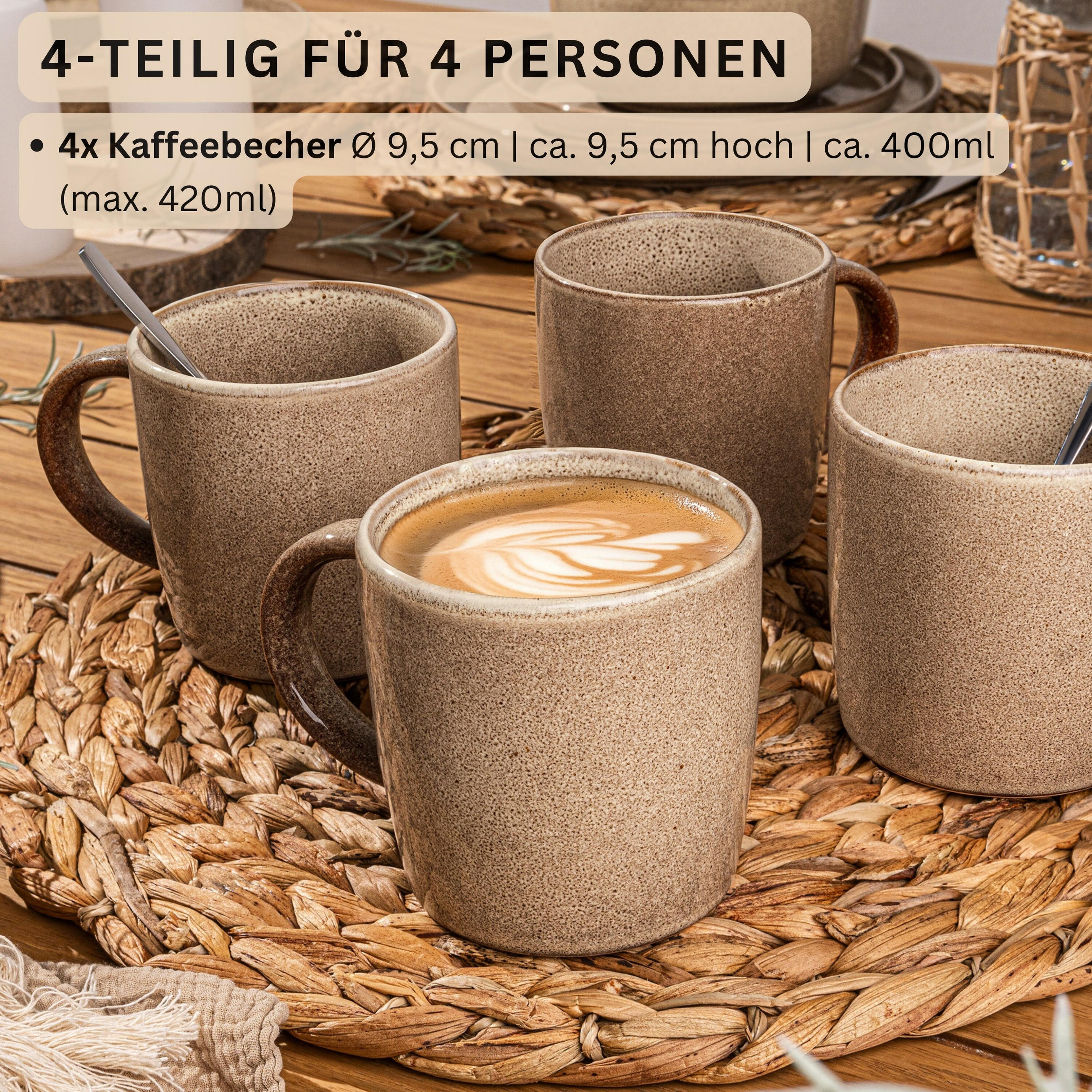 KAFFEEBECHER SET KAIRO MOCHA - 4 teilig aus Steingut - Beige, Keramik (0.4L) - Sänger