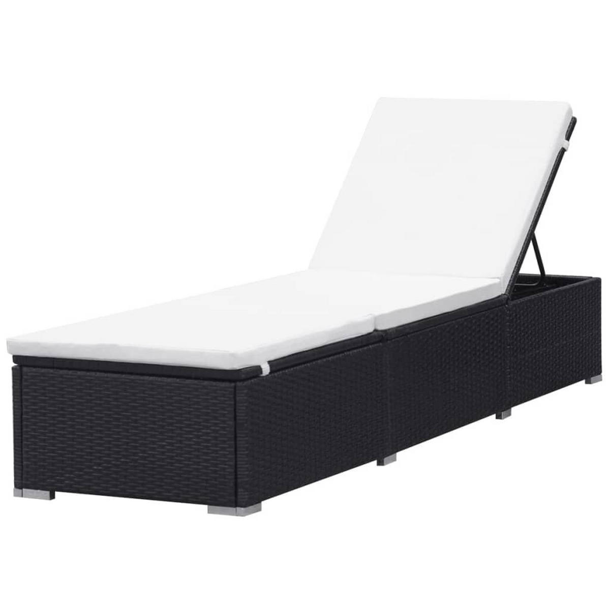 SONNENLIEGE mit Auflage Poly Rattan Schwarz - Schwarz, Holz (60/31/195cm) - furnicato