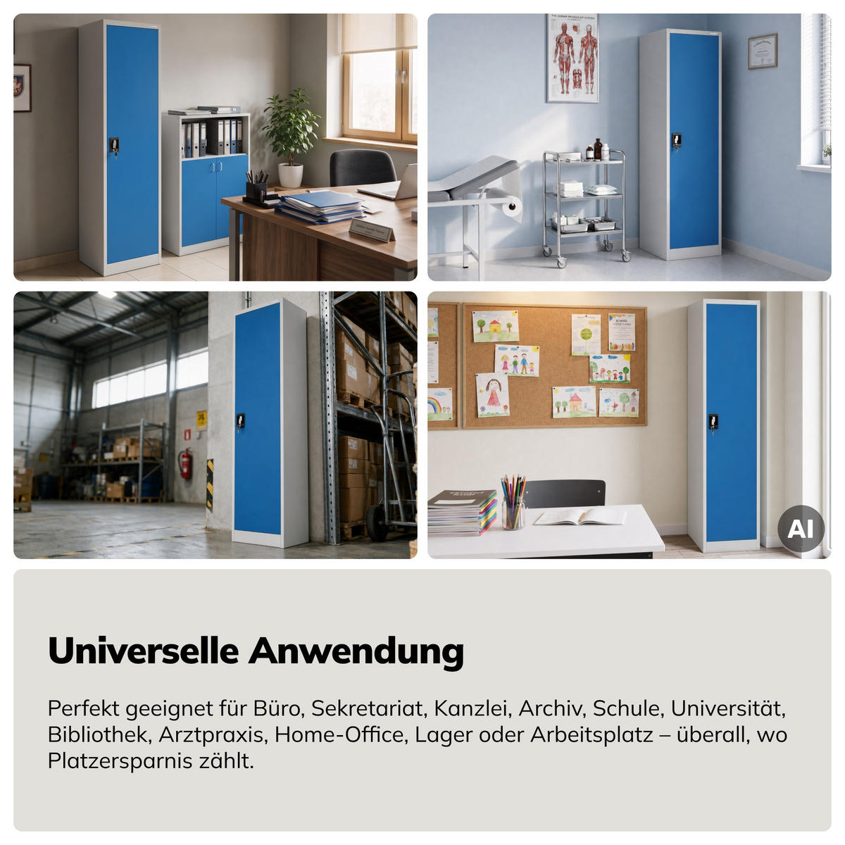 AKTEN-KARTEISCHRANK mit Schlüssel ALEX 185x45x40 cm - Blaugrau, Metall (45/185/40cm) - Jan Nowak
