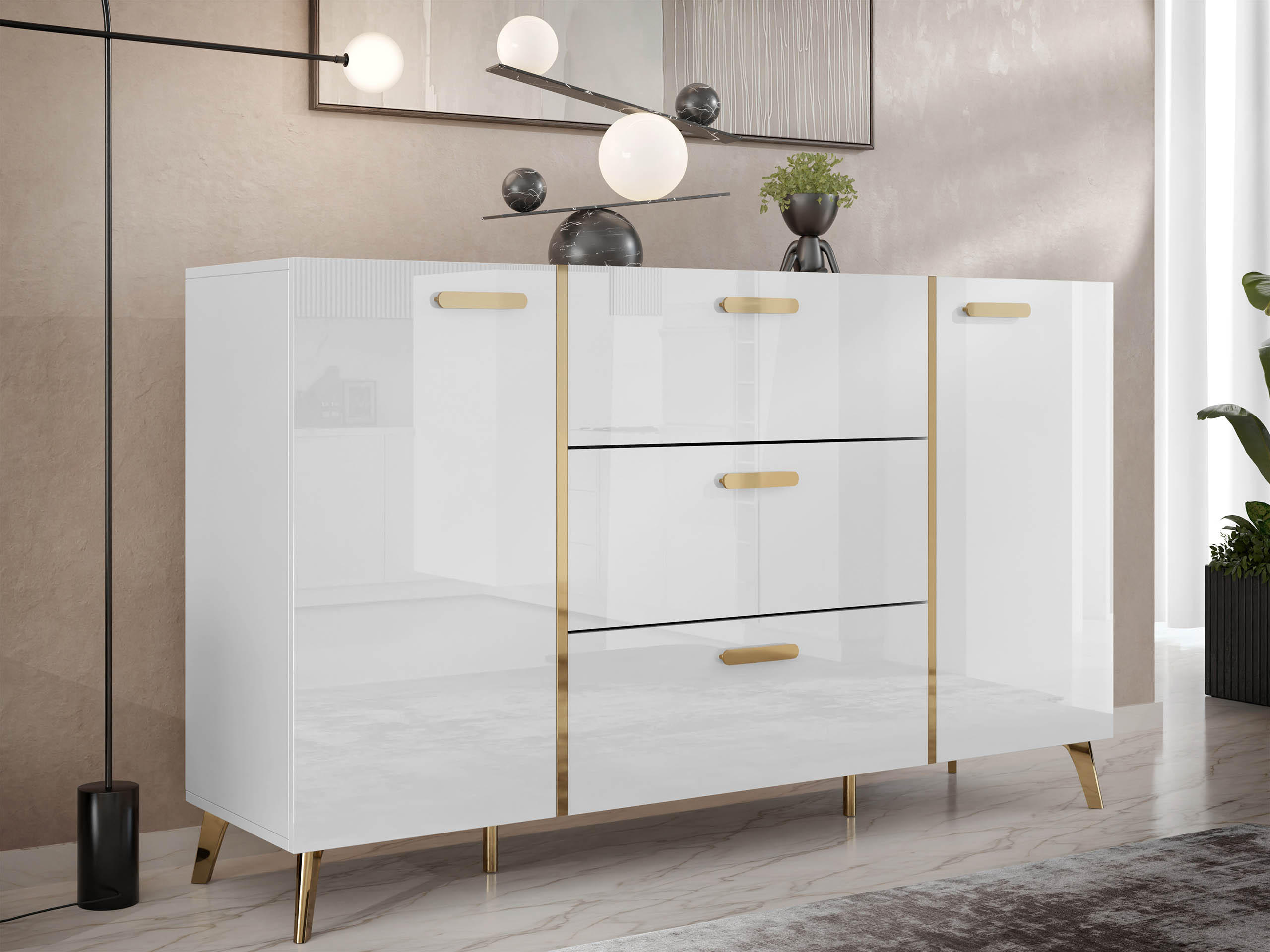 SIDEBOARD Picru 150 2D3SZ - Goldfarben/Weiß, Holzwerkstoff/Kunststoff (154/92/38cm) - MIRJAN24