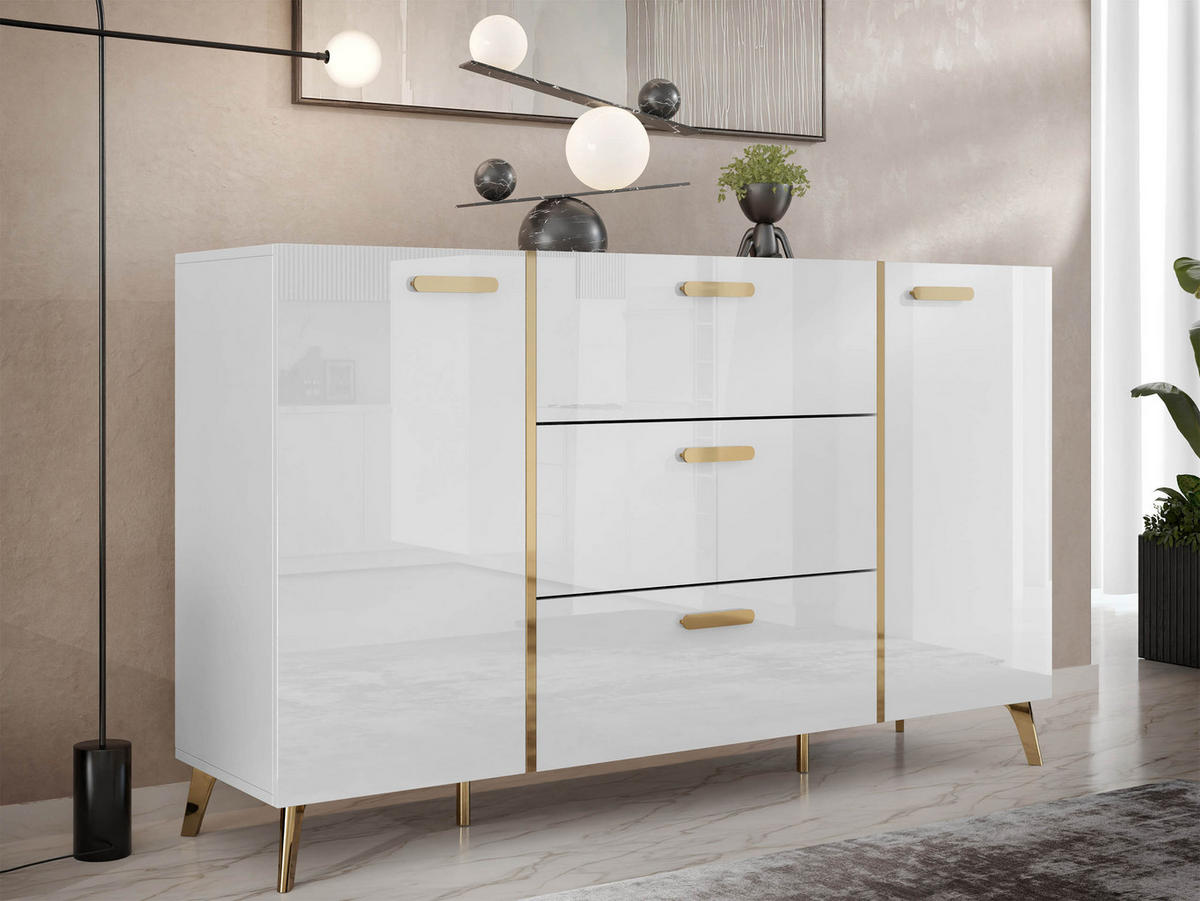SIDEBOARD Picru 150 2D3SZ - Goldfarben/Weiß, Holzwerkstoff/Kunststoff (154/92/38cm) - MIRJAN24