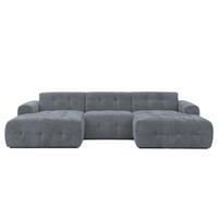 WOHNLANDSCHAFT in U-Form mit raffinierten Steppungen, 6-Sitzer, Wellenunterfederung, B323/T161/H79 cm, Chenille-Bezug in Grau / 21052 - Schwarz/Grau, Kunststoff/Textil (323/79/161cm) - luma-home