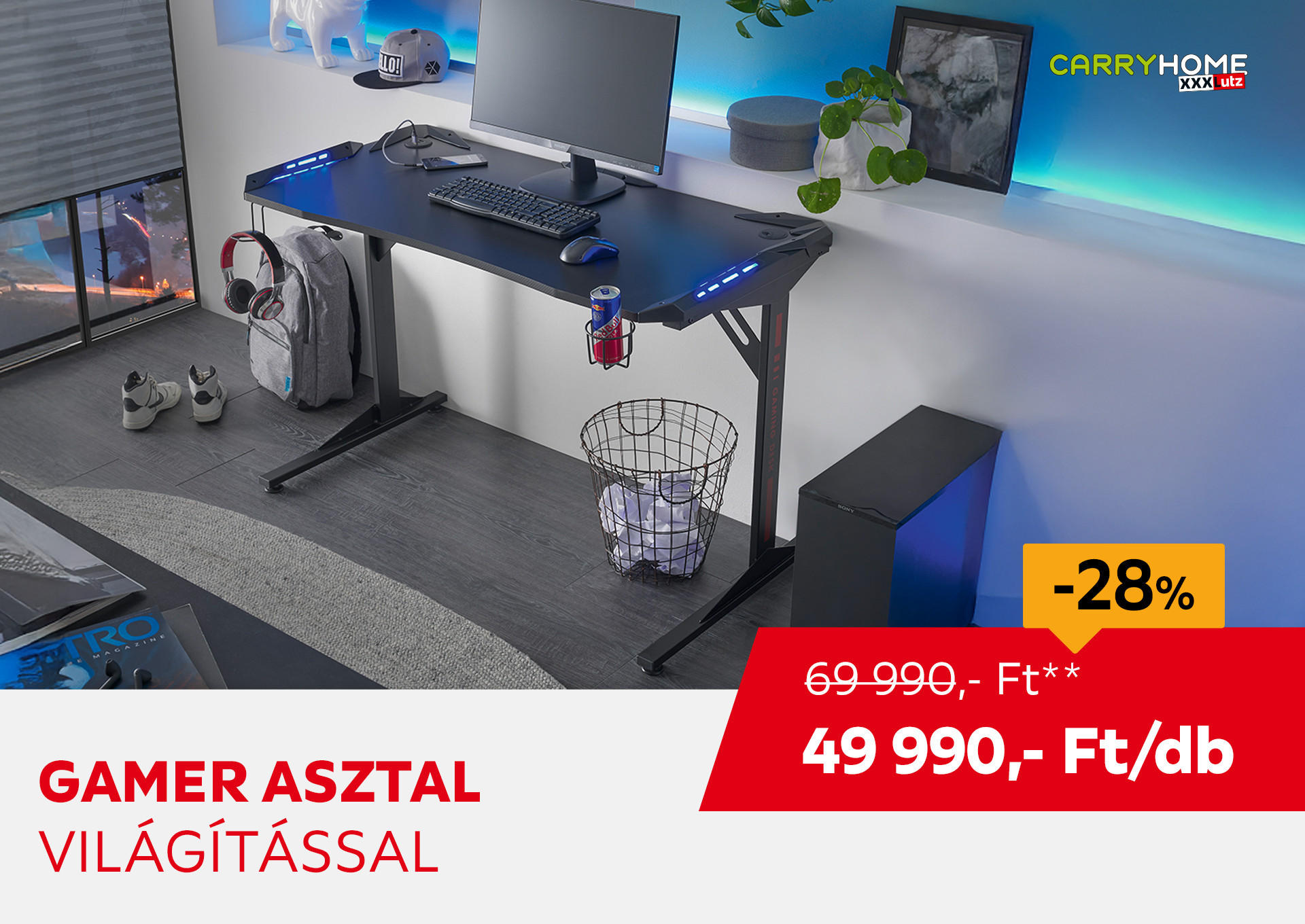 GAMER ASZTAL Kiemelt termék 69990 Ft.- helyett 49990 Ft.-