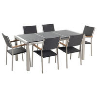 GARTENMÖBEL SET 6-Sitzer Naturstein schwarz geflammt Rattan Grosseto - Silberfarben/Schwarz, Metall - Beliani