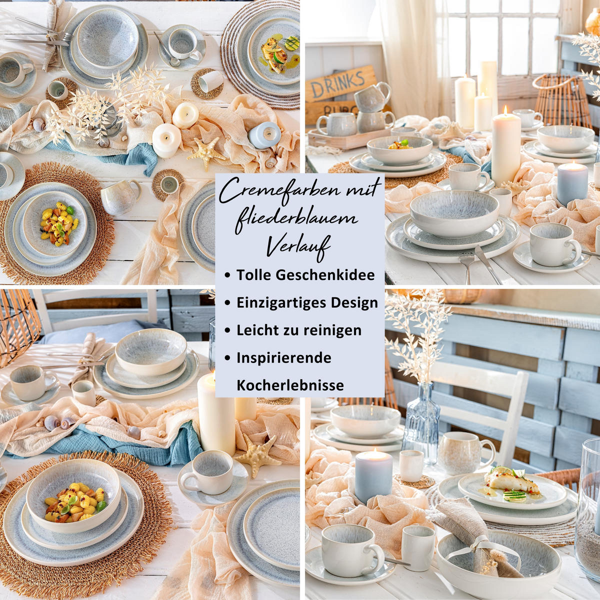 TAFELSERVICE SANTORINI - 12 teilig aus Steingut - Creme, Keramik (40/37/48cm) - Sänger