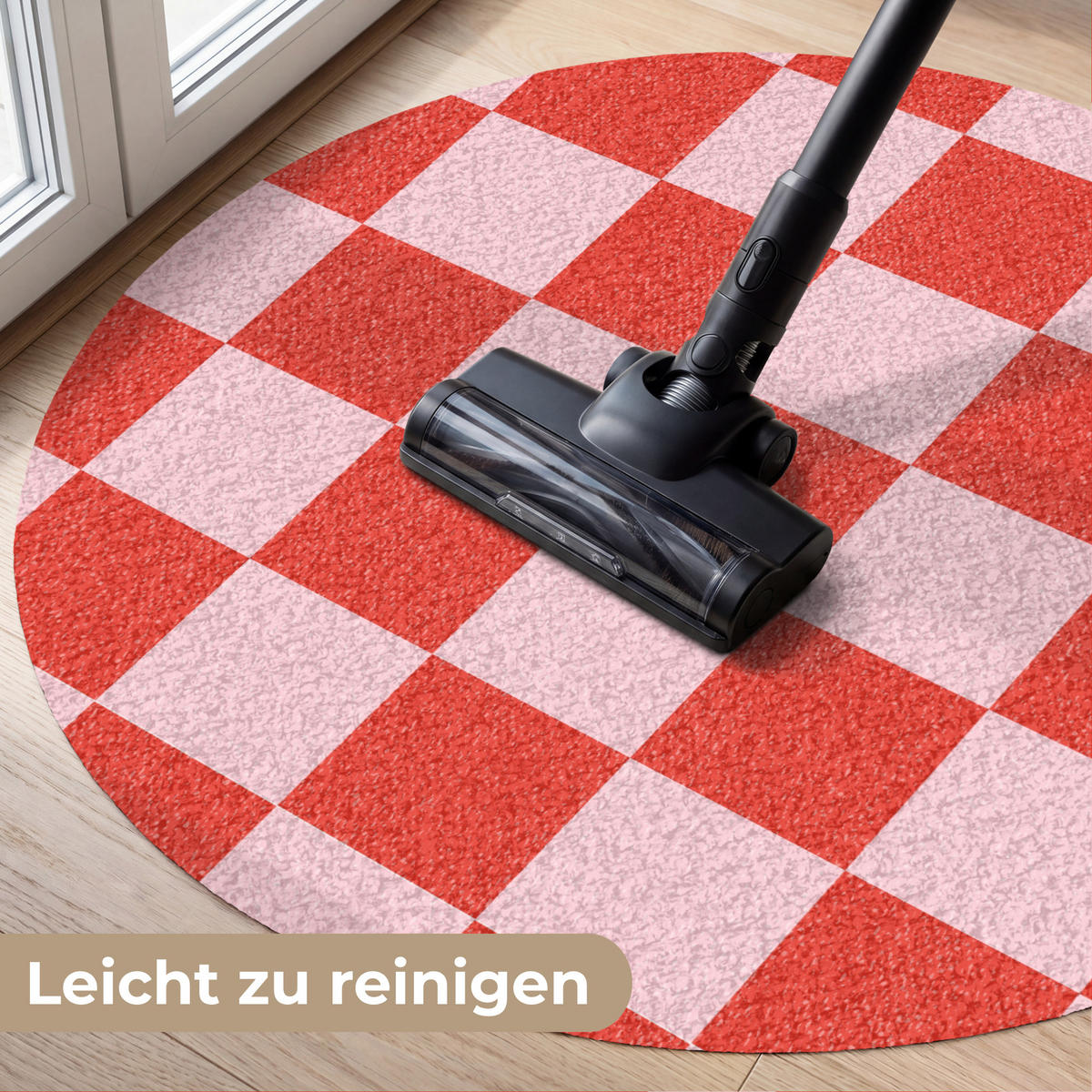 ROHOŽKA Šachovnicový vzor - červená - růžová - kostky 90x90 cm - červená, textil/umělá hmota (90/0.4cm) - MuchoWow