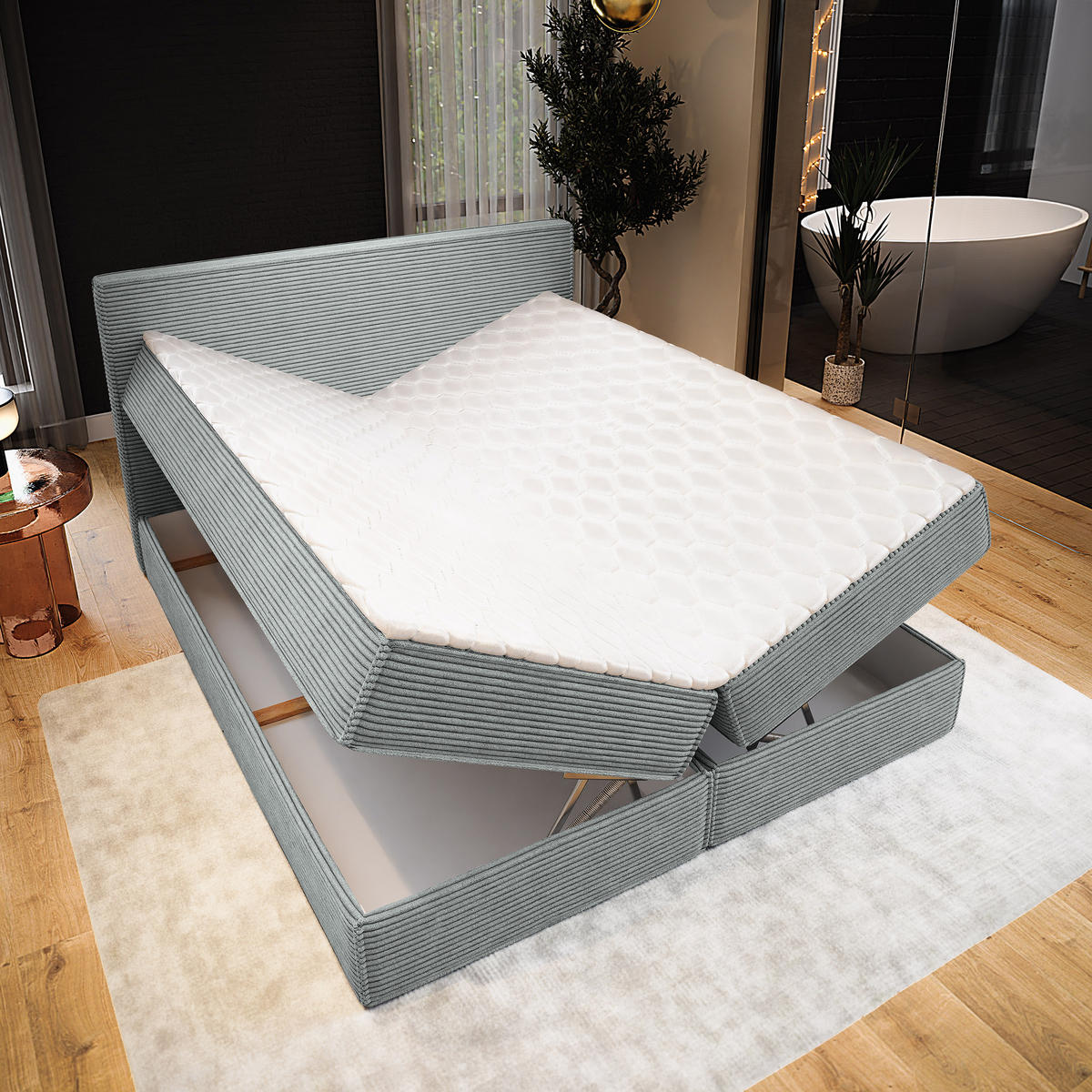 BOXBETT PELLIO 180x200 cm mit Matratze und Topper - Beige - Beige, Holz (180/200cm) - MASSENO