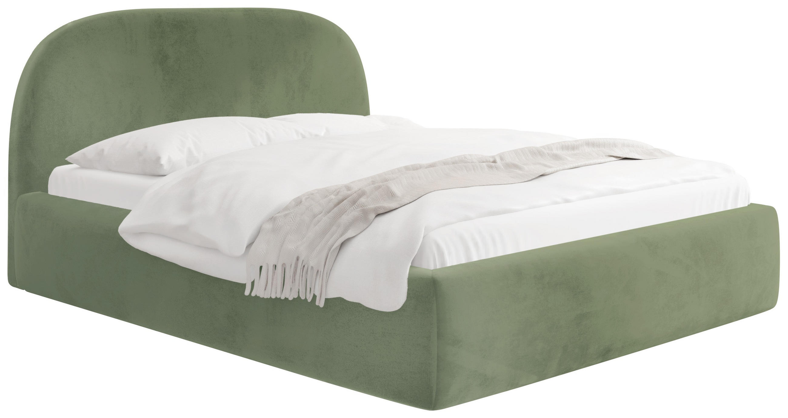 POLSTERBETT Puro mit Bettkasten, Salbeigrün Samt 120 x 200 cm – mit Metall-Lattenrost - Salbeigrün/Birkefarben, Kunststoff/Textil (120/200cm) - WFL GROUP