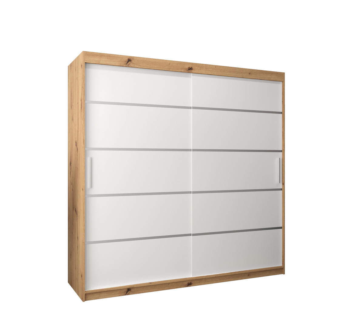 SCHWEBETÜRENSCHRANK 200/200/62 2-türig - Silberfarben/Weiß, Holz/Kunststoff (200/200/62cm) - MÖBEL KRYSPOL