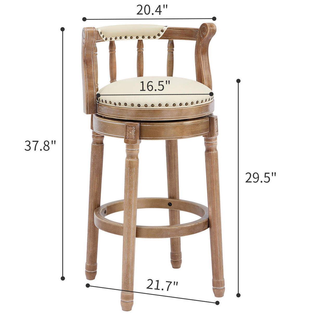 BARHOCKER drehbar Sitzhöhe ca. 75 cm Echtleder Holz Weiß - Weiß, Holz (54.8/96/54.8cm) - Meubliv
