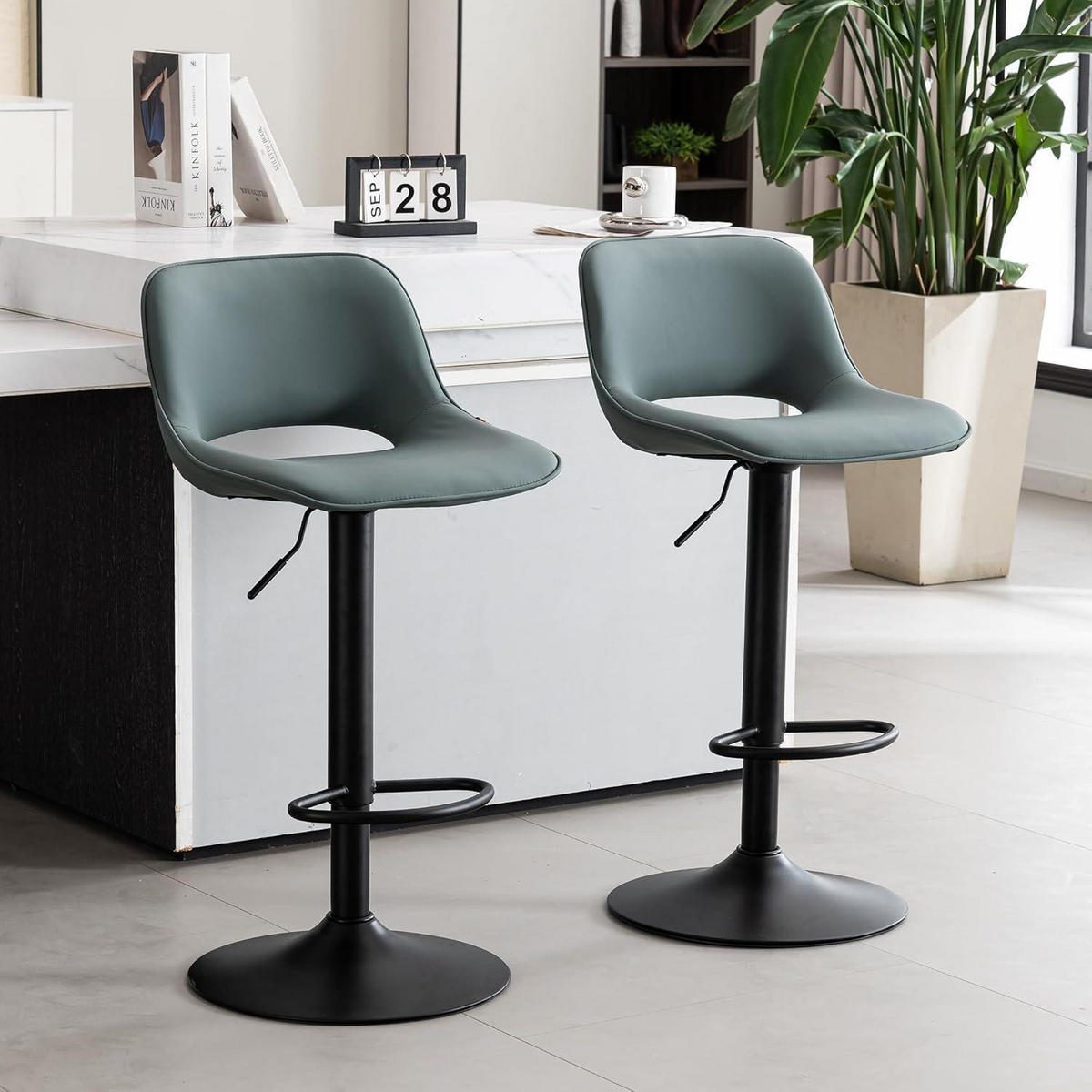 BARHOCKER 2er Set höhenverstellbar drehbar graugrün - Grün, Kunststoff (49/80/44cm)