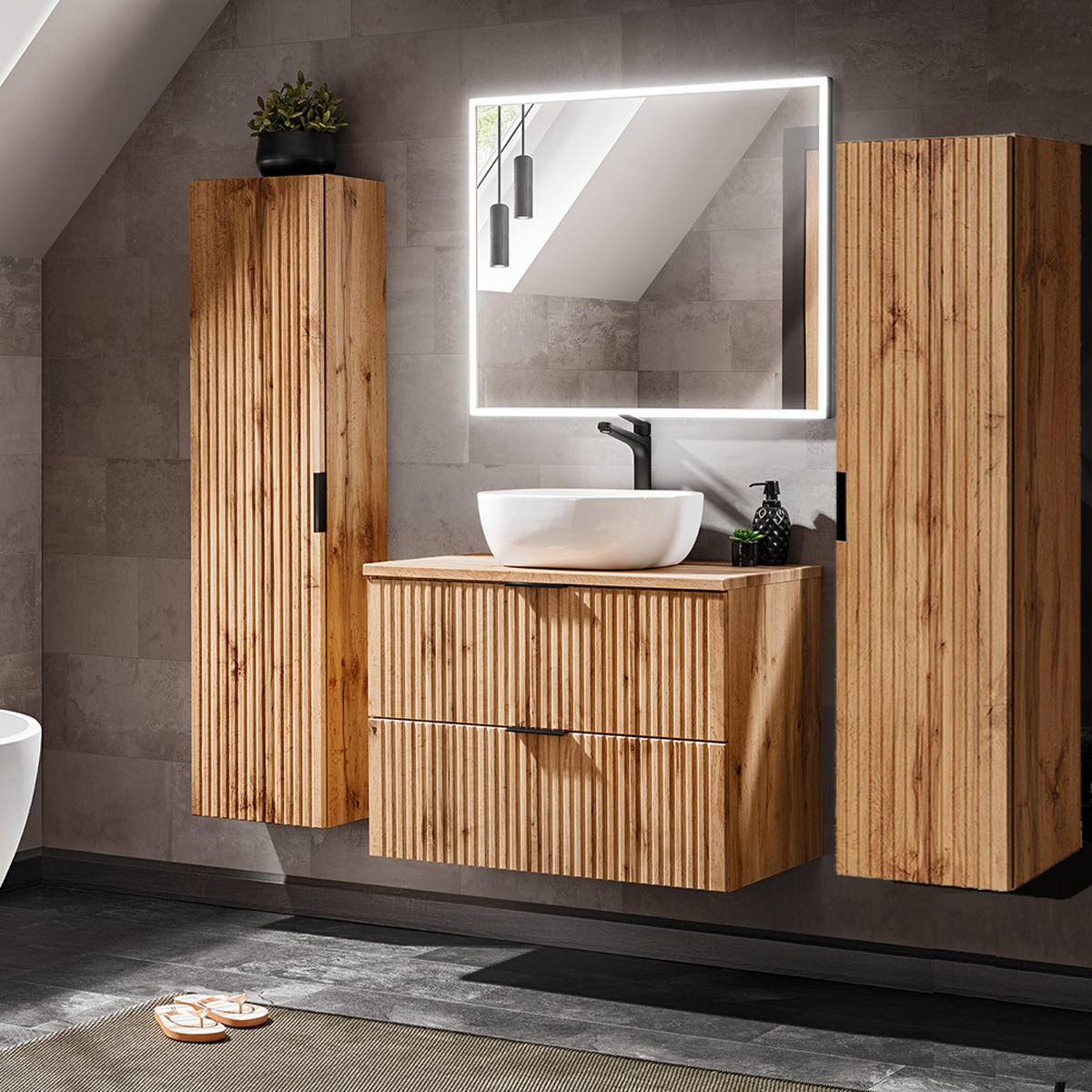 BADMÖBEL-SET 4-TLG. Adelaide-56 - Braun, Holzwerkstoff (180/200/47cm) - Lomado