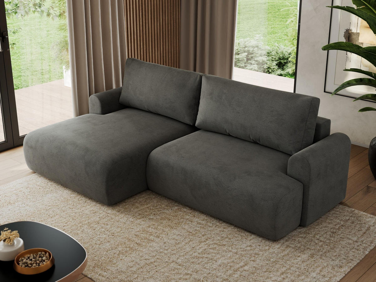 ECKSCHLAFSOFA TONO L Dunkelgrau Velvet - links - Dunkelgrau/Schwarz, Kunststoff/Textil (260/150cm) - MKS
