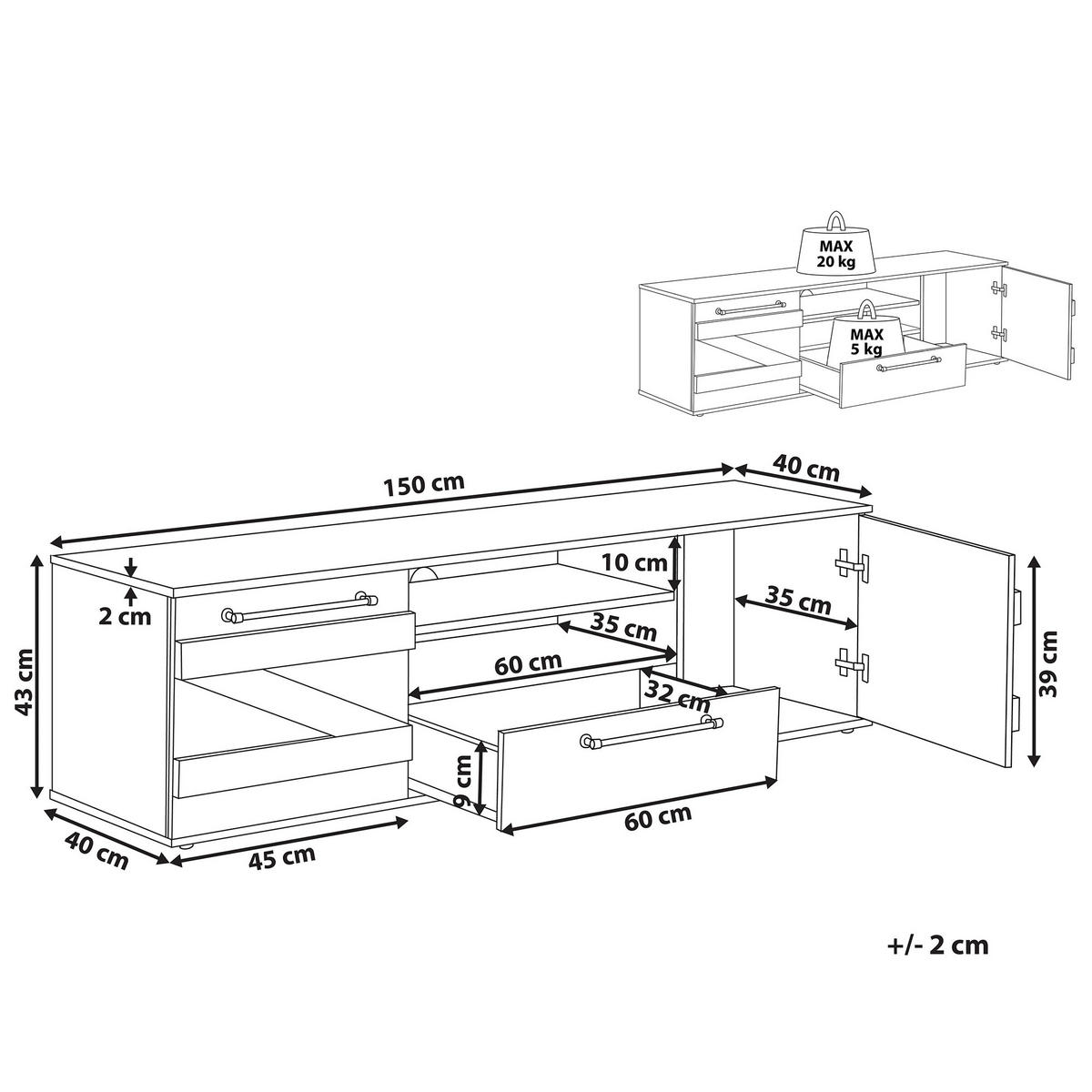 TV-MÖBEL Hellbraun, Schwarz SALTER 40/150/43 cm - Hellbraun, Holzwerkstoff (150/43/40cm) - Beliani