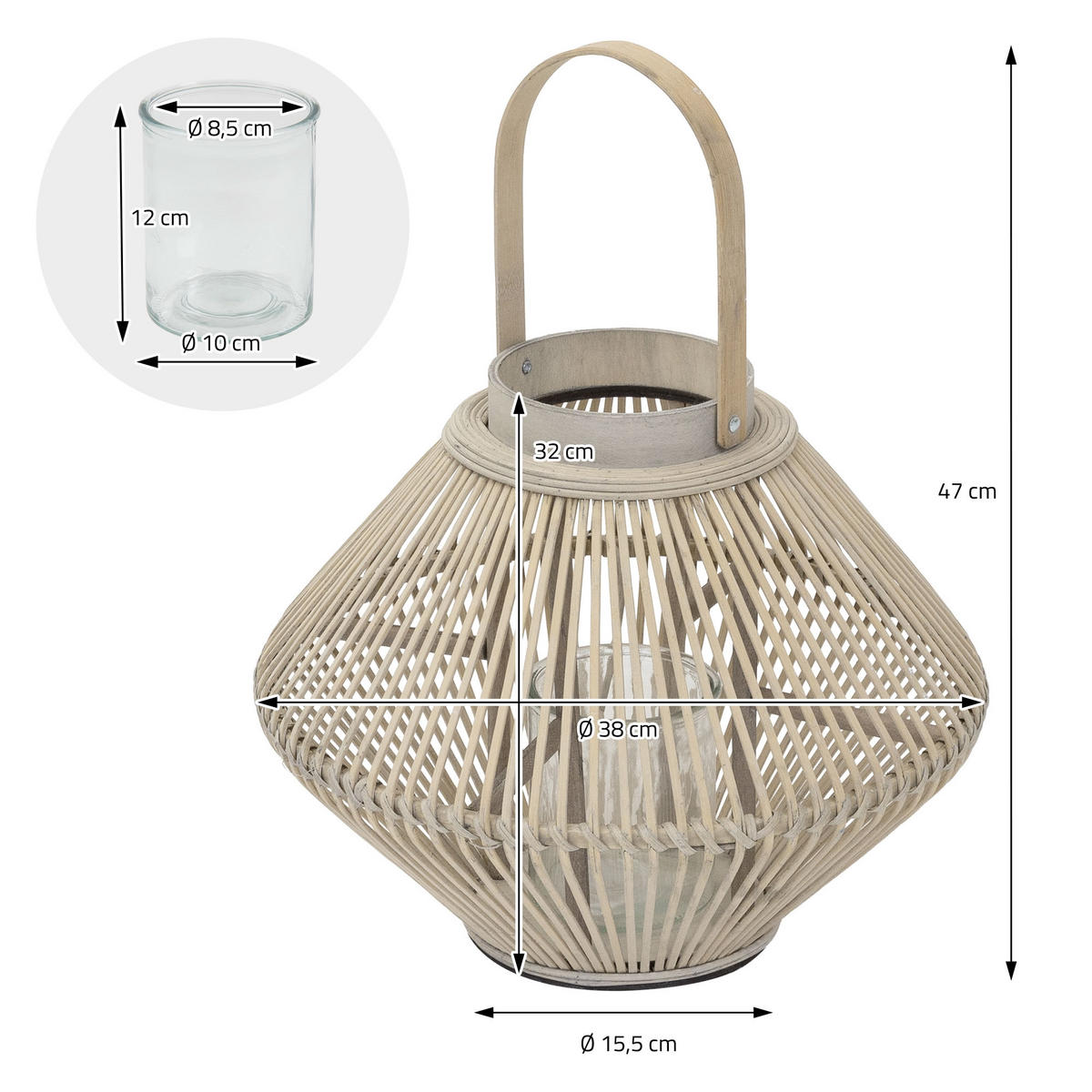 BAMBUSOVÁ LUCERNA V: 47 cm, barva dřeva, styl boho - přírodní, dřevo (38/47/38cm) - ECD-Germany