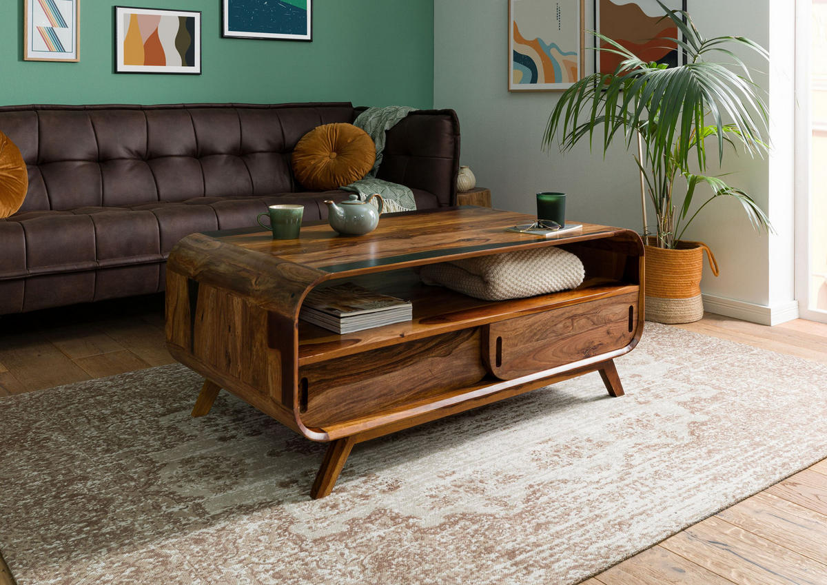 COUCHTISCH Sheesham 120x70x50 dunkelbraun lackiert MAILAND #231 - Dunkelbraun, Holzwerkstoff (70/120/50cm) - Massivmoebel24