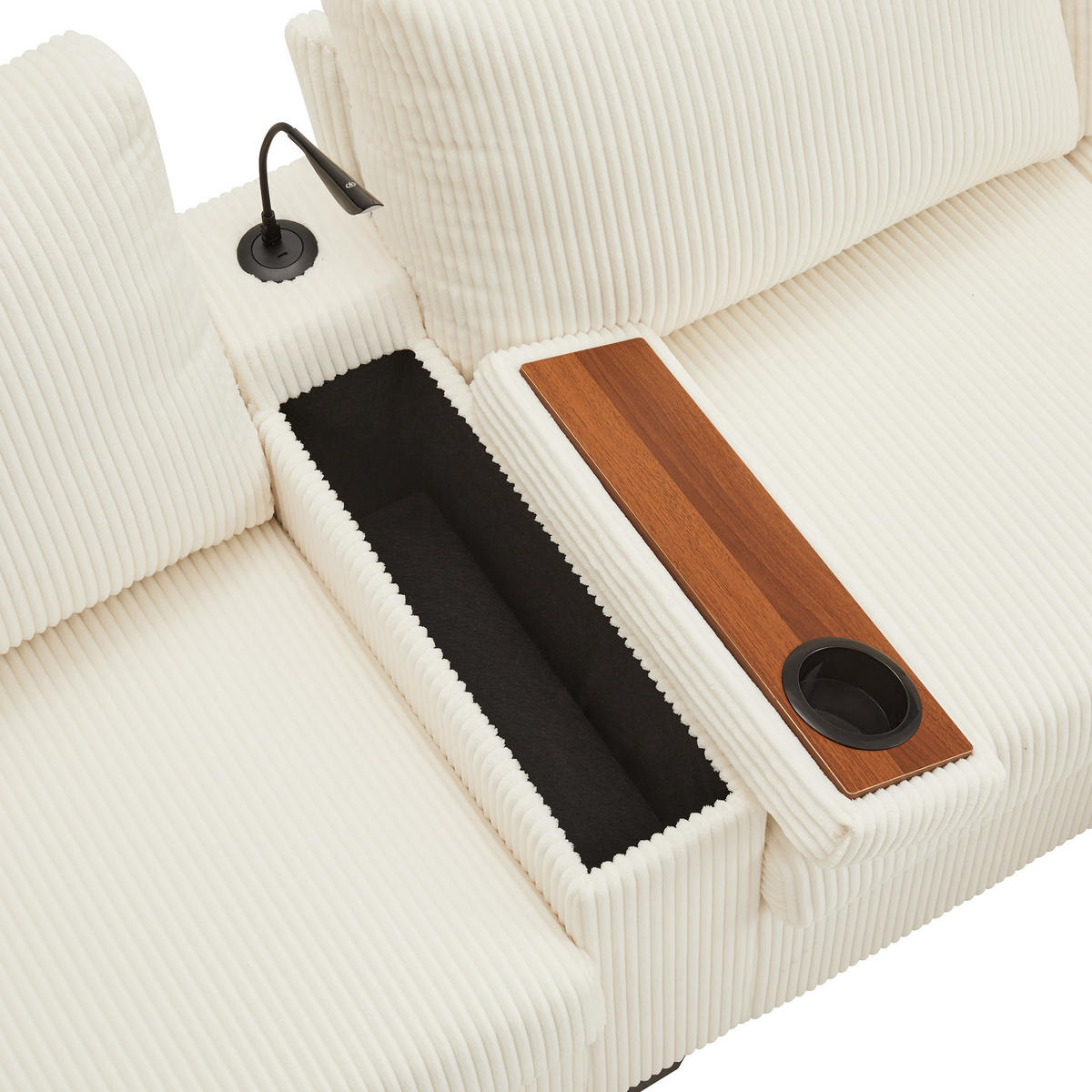 WOHNLANDSCHAFT DE-33399 U-Form mit LED und 2 Hockern Beige - Beige, Metall (334/81/128.5cm) - ComfortXL