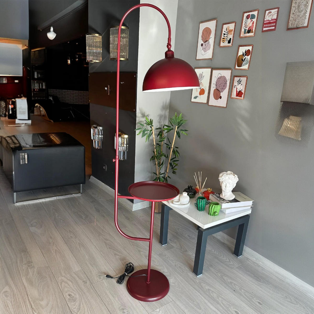 STEHLAMPE Gorkiede aus Metall mit Dimmer und Ablage - Bordeaux, Metall (37/37/170cm) - Bamyum