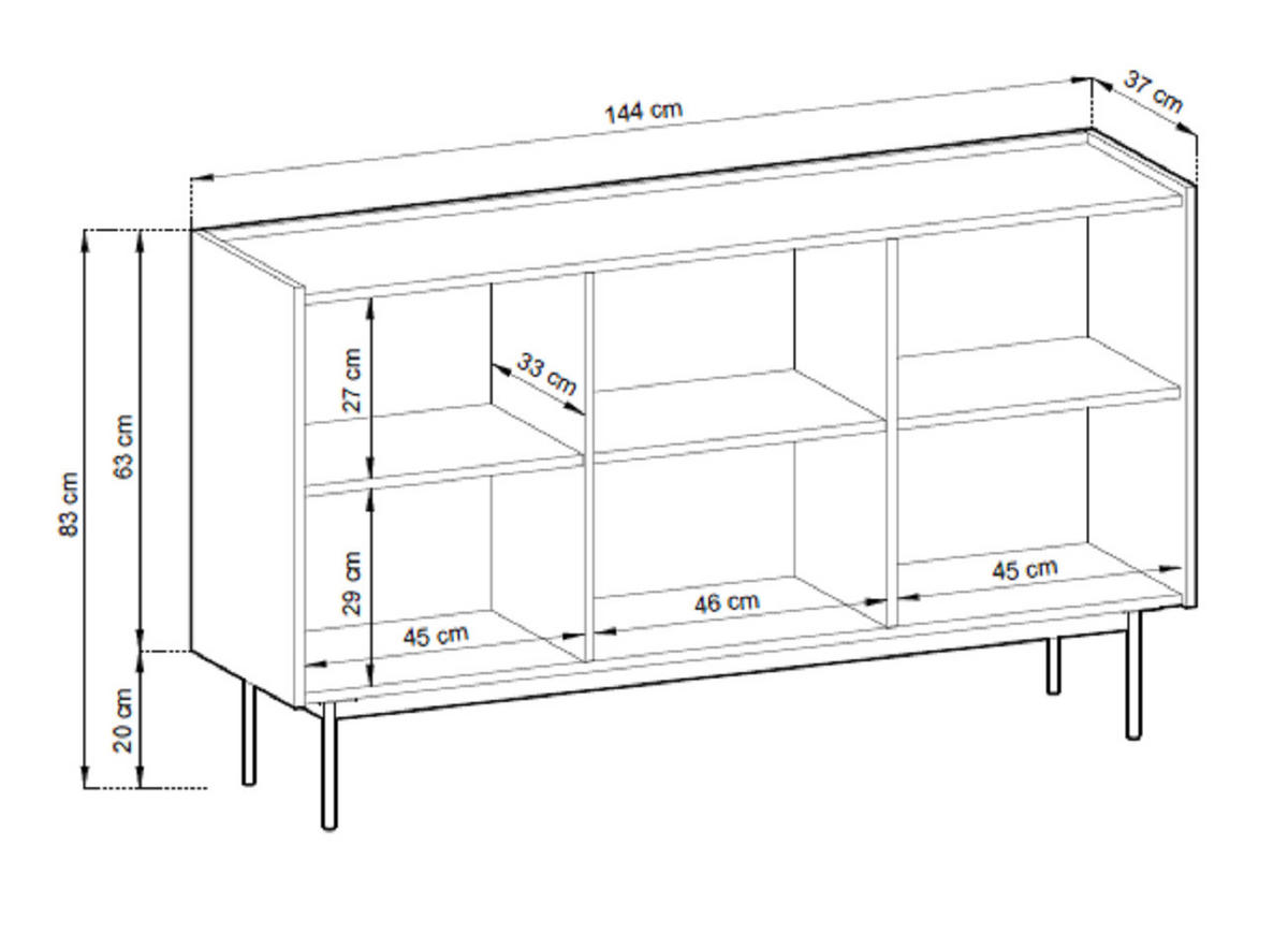 KOMMODE 144 cm Laris - Beinen, 3 Türen, Rot - Rot, Holz (144/83/37cm) - Emporius