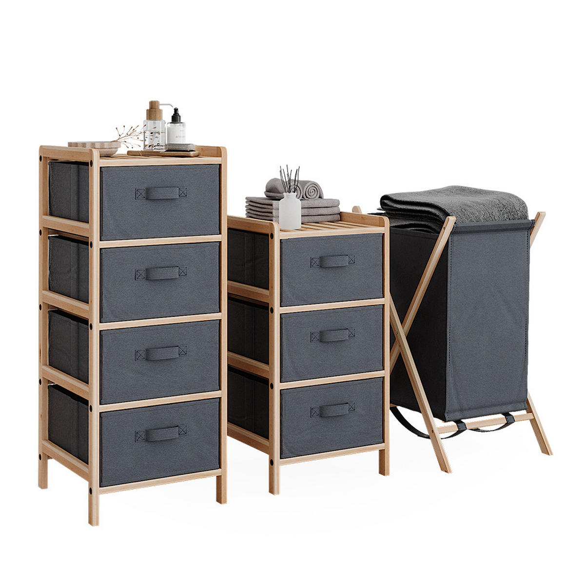 BADMÖBEL-SET Bruno Grau 3 Teile - Naturfarben/Grau, Holzwerkstoff (34.5/86/36.5cm) - Vicco