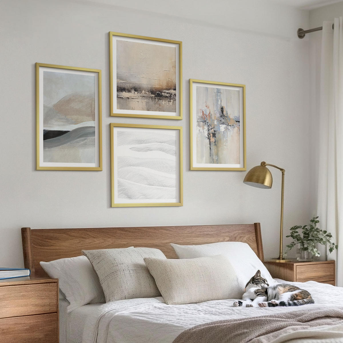 WANDBILDER 4er Set - 50x50 cm & 40x60 cm Goldrahmen - Abstrakte Erdmuster - Goldfarben, Kunststoff (50/50cm) - ArtPrintCave