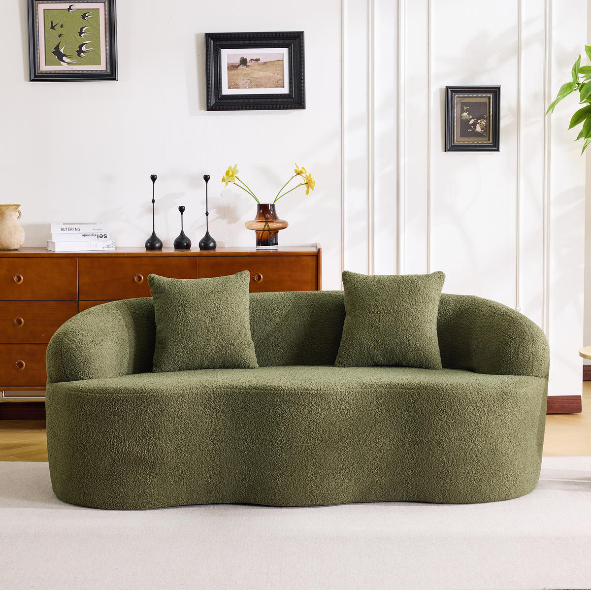 2-SITZER-SOFA aus Schaumstoff und Federkern Grün ohne Montage mit geschwungener Form und runden Armlehnen - Grün, Kunststoff (170/70/89cm) - Modfu